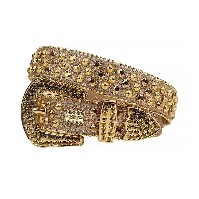 Gold Strap With Gold Crystal Studded Rhinestone Belt