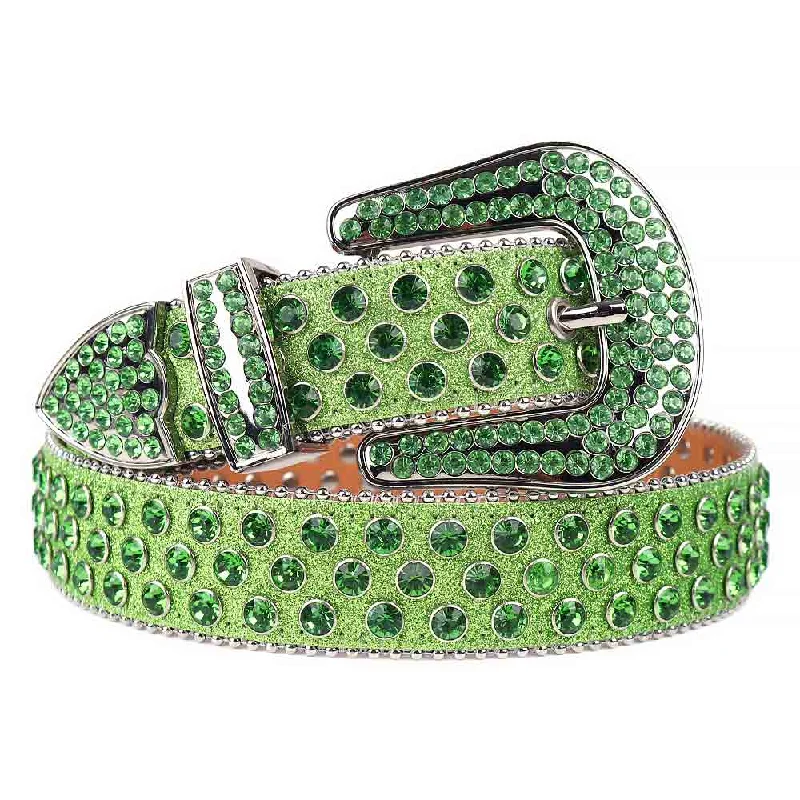 Green Strap With Green Studded Rhinestone Belt