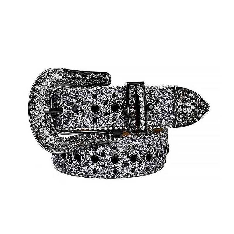 Glitter Grey Strap With Black Studded Rhinestone Belt