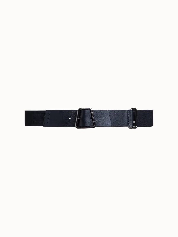 Leather and Elastic Belt with Trapezoid Buckle