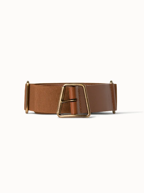 Leather and Elastic Belt with Trapezoid Buckle