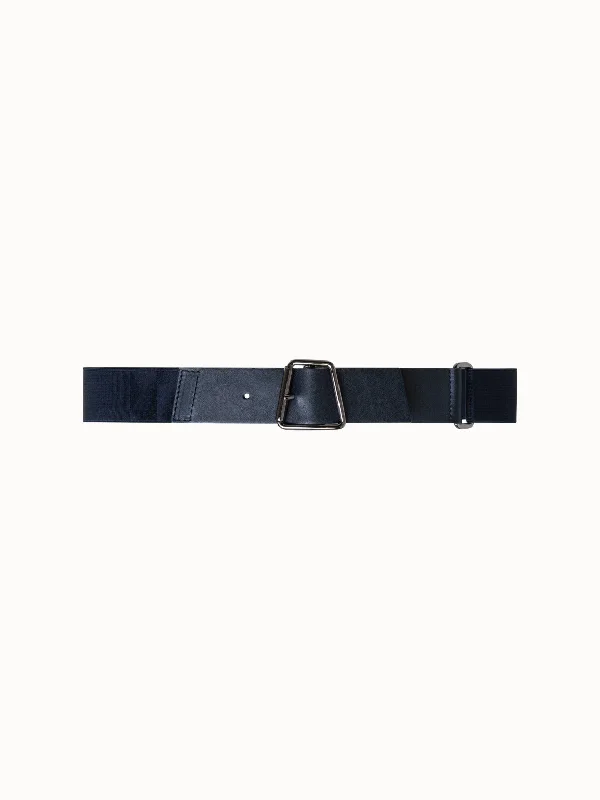 Leather and Elastic Belt with Trapezoid Buckle