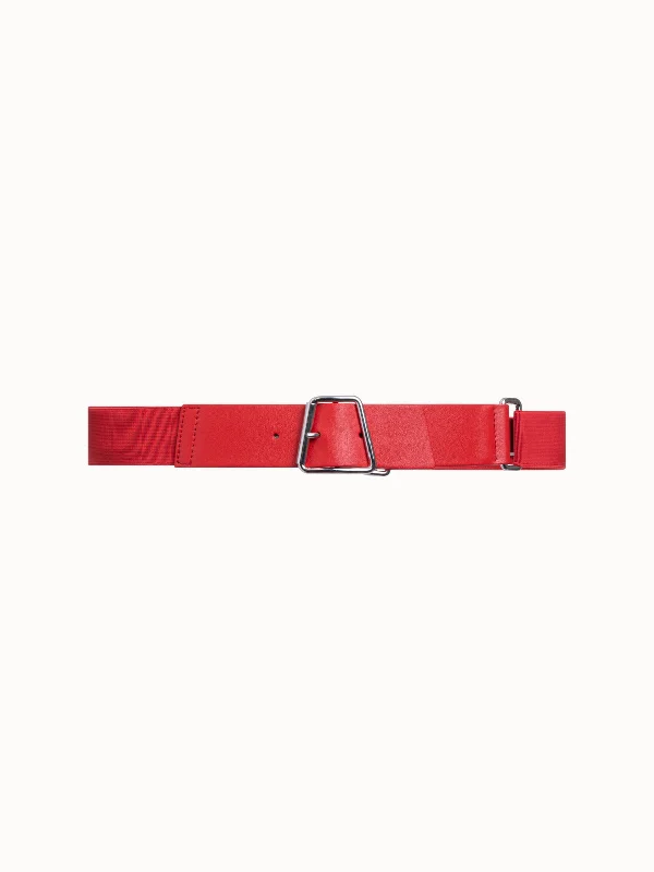 Leather and Elastic Belt with Trapezoid Buckle