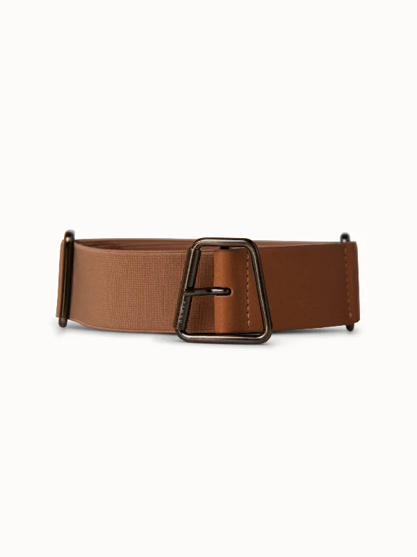 Leather and Elastic Belt with Trapezoid Buckle