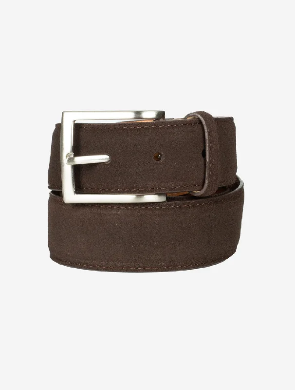 Suede Nickel Buckle Belt Dark Brown