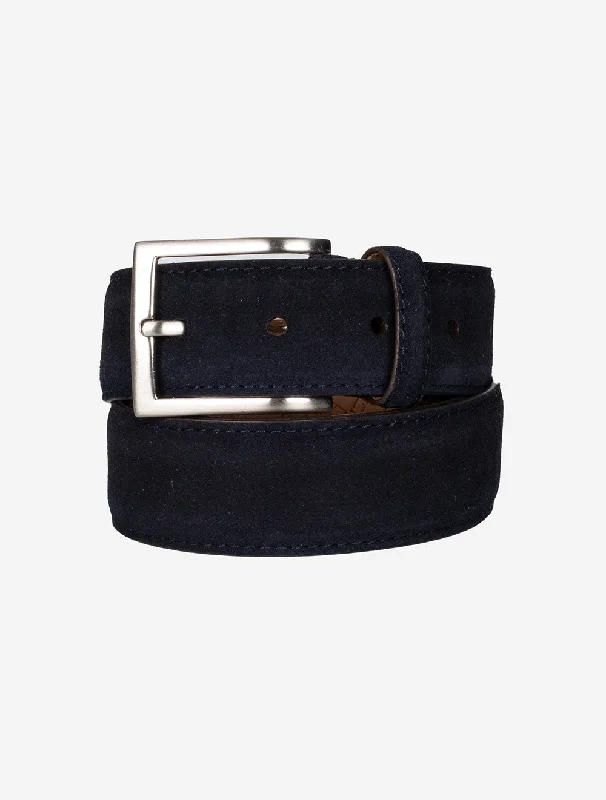 Suede Nickel Buckle Belt Navy