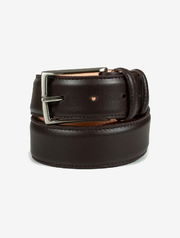 Leather Belt With Stitching E-Brown