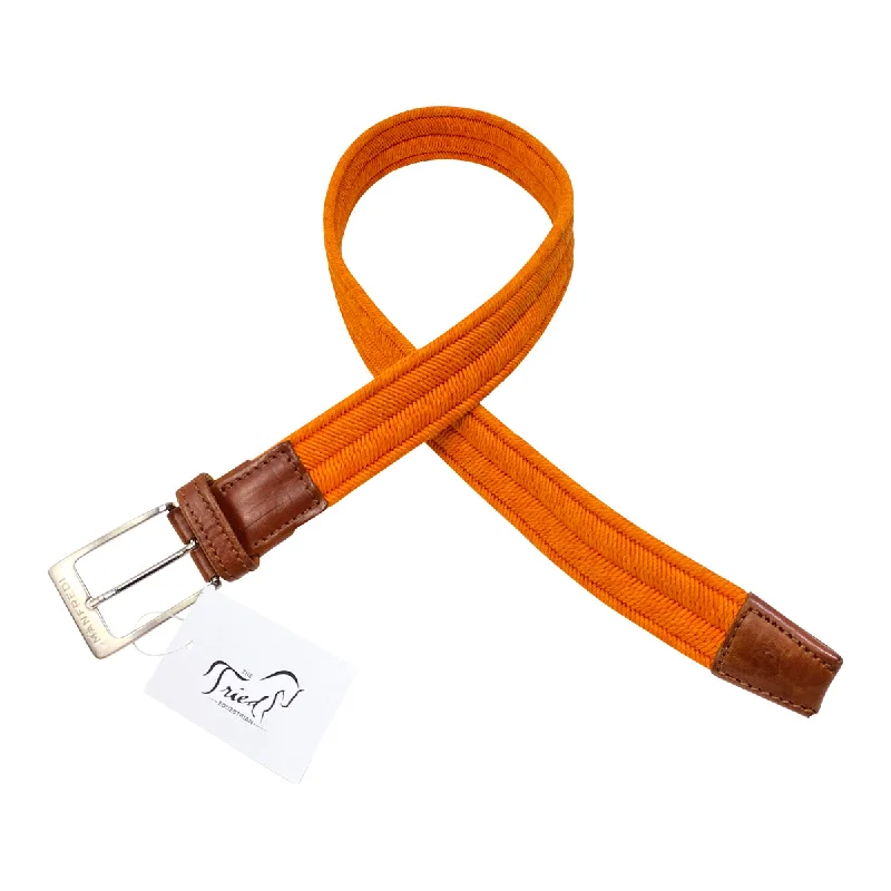 Manfredi Woven Stretch Belt in Orange / Cognac - 80 cm (XS/S)