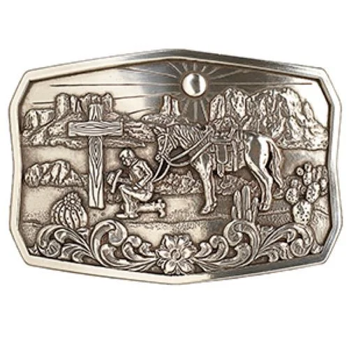 Nocona Antique Silver Cowboy Prayer Motif Buckle