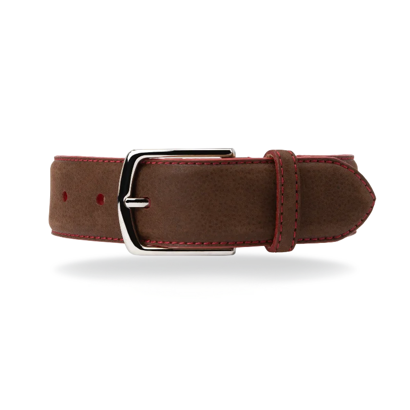 Nubuck Belt - Brown Nubuck/Red Stitch