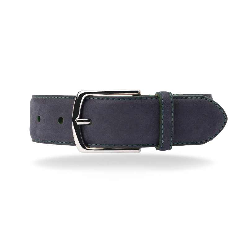 Nubuck Belt - Navy Nubuck/Green Stitch