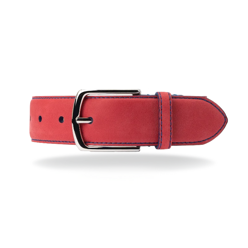 Nubuck Belt - Red Nubuck/Blue Stitch