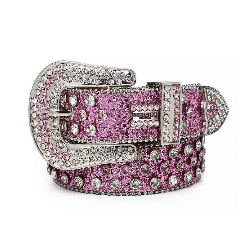 Pink Strap With Pink Shiny Crystal Rhinestone BB Belt