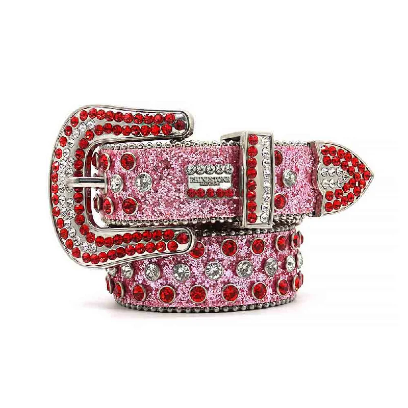 Pink Strap With Shiny Red & Silver Studs Sparkle BB Belt