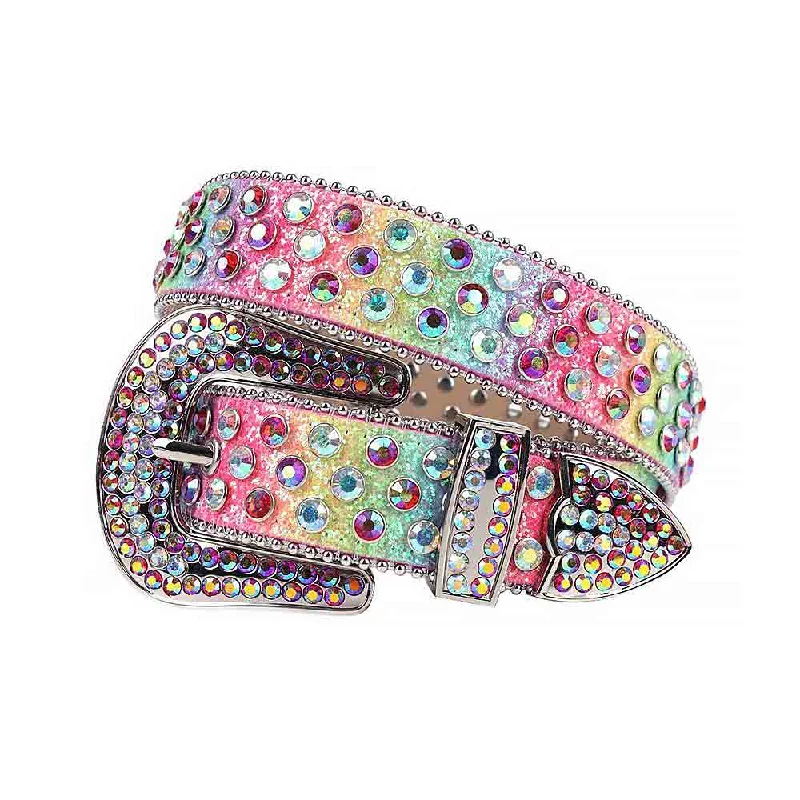 Rainbow Multi Color Strap With Multi Color Studded Rhinestone Belt