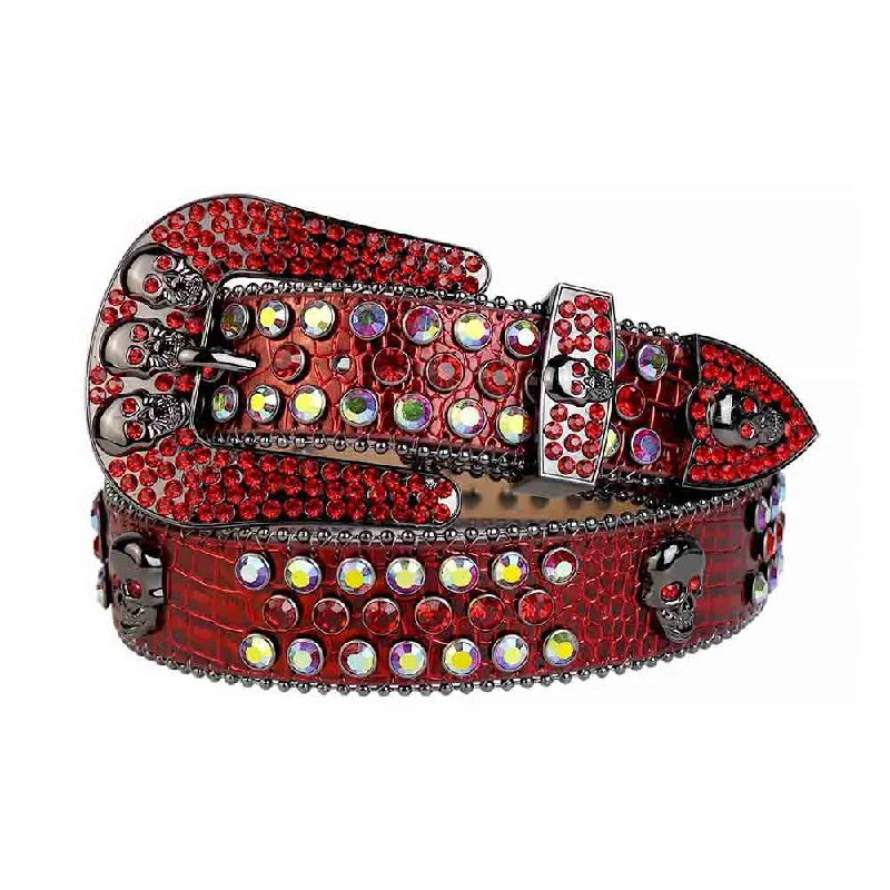 Red Strap With Red & Multi Color Studded Rhinestone Belt