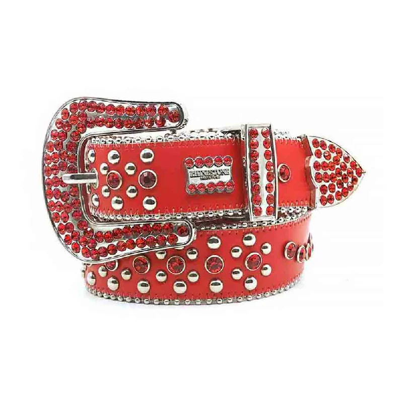 Red Strap With Red Studded Rhinestone BB Belt