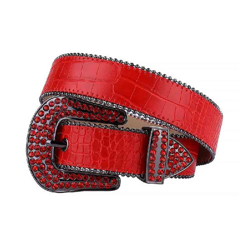 Red Strap With Red Studded Rhinestone Belt