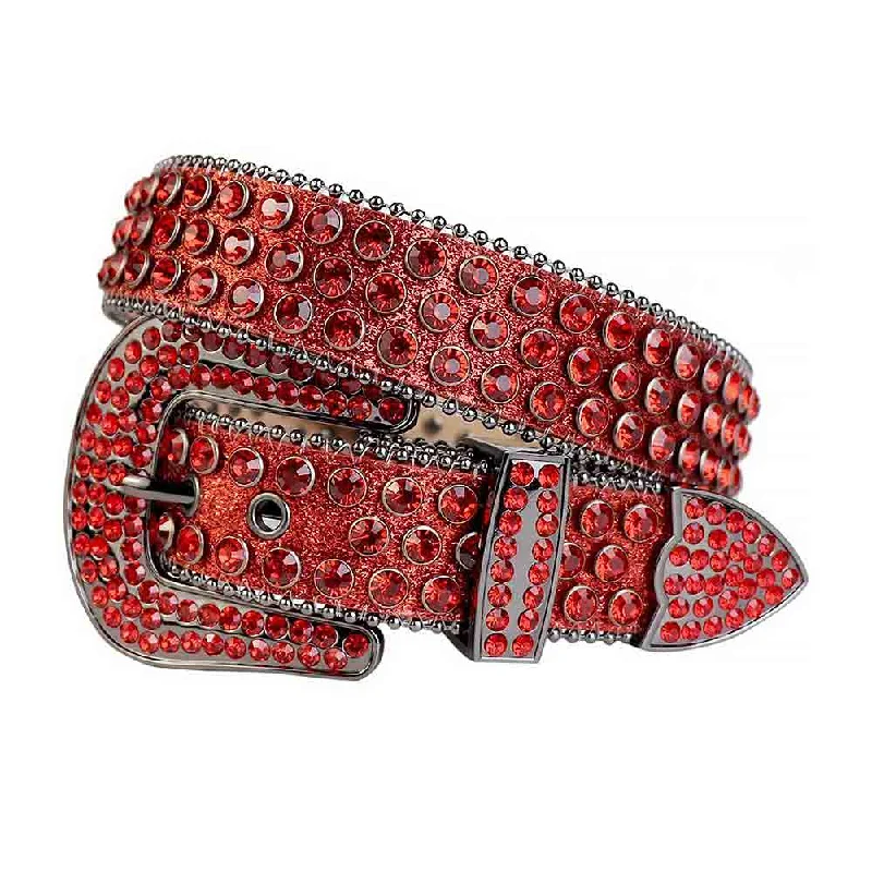 Red Strap With Red Studded Rhinestone Belt with Dark Grey Red Buckle