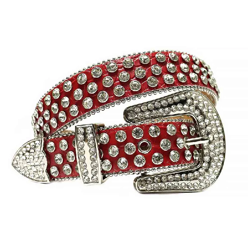 Red Strap With Sparkling Diamond White Studded Rhinestone Belt