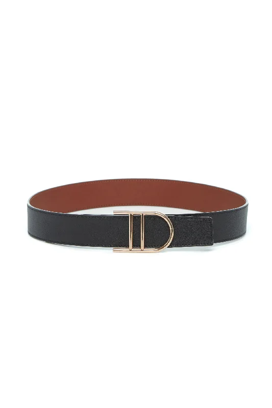 Reversible Neala Belt in Black & Cognac Leather