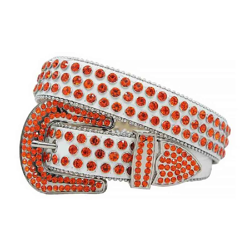 Rhinestone White Belt And Orange stones Grey Buckle studded With Orange Rhinestones