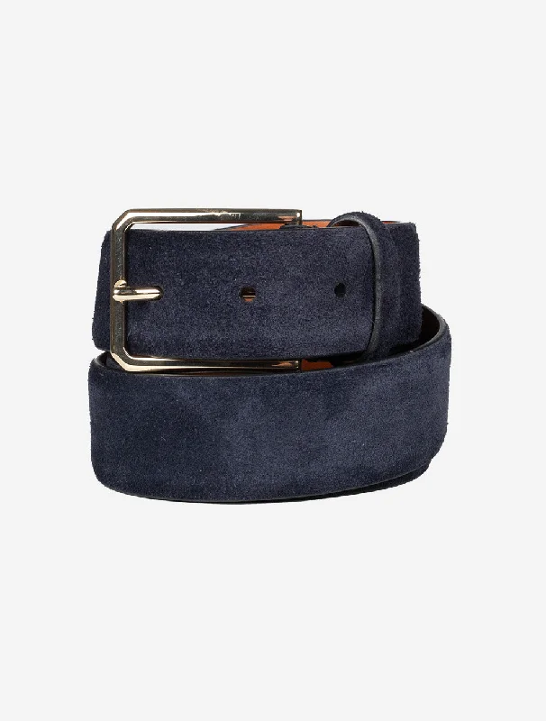 SANTONI Suede Belt Navy