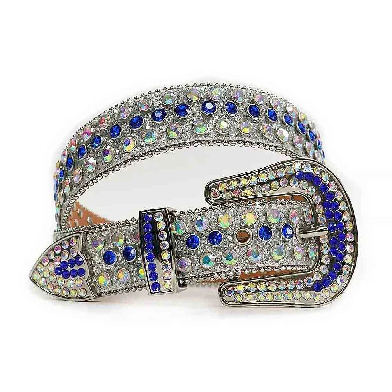 Silver Strap With Blue and White Studded Rhinestone Belt