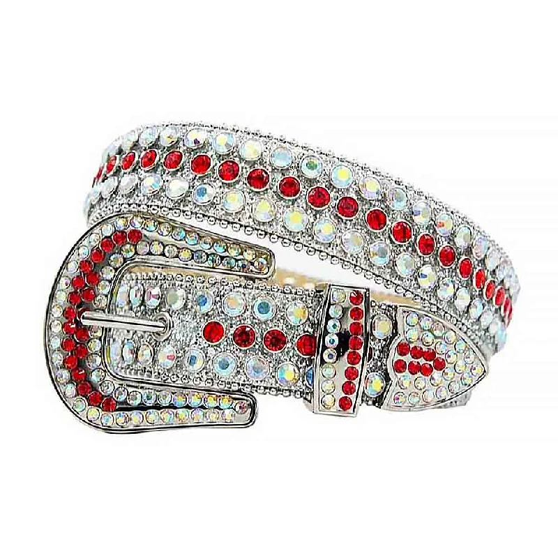 Silver Strap With Red Studded Rhinestone Belt