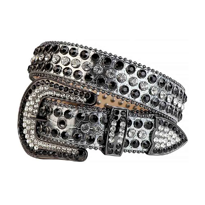 Silver Strap With White & Black Studded Rhinestone Belt