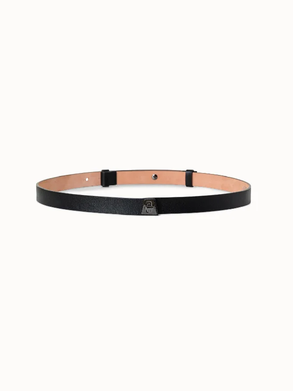 Slim Leather Belt with Trapezoid Turn Lock Closure