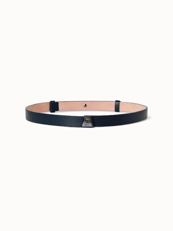 Slim Leather Belt with Trapezoid Turn Lock Closure