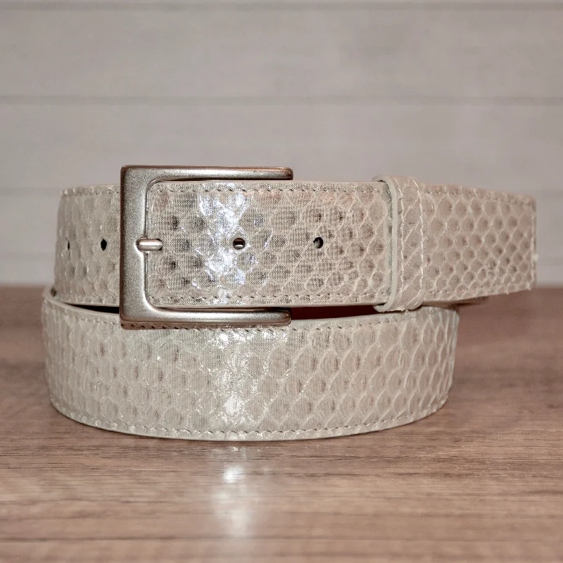 Full Skin Belt, Silver Metallic Python