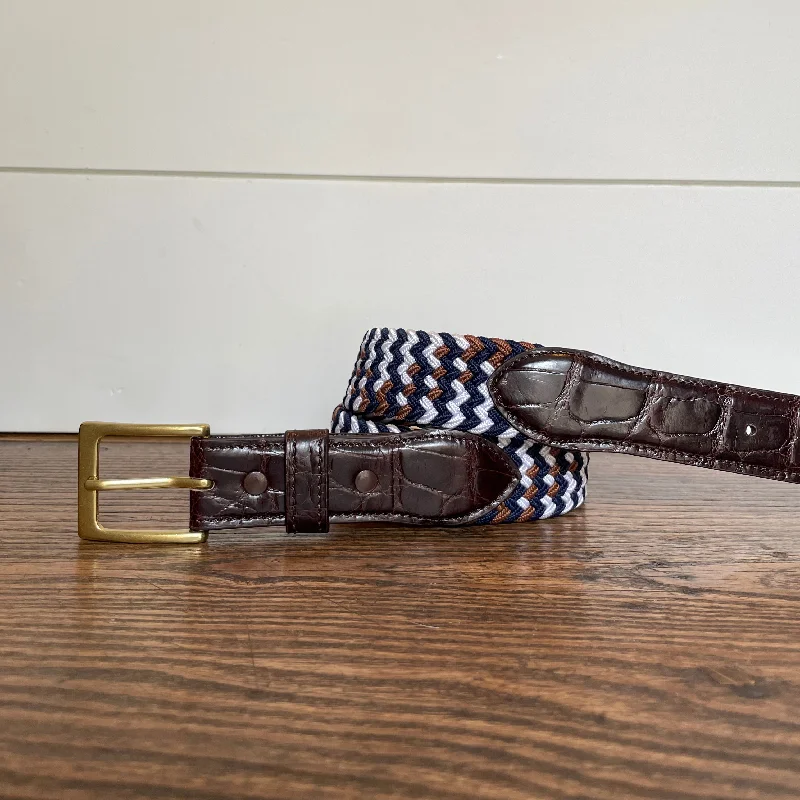 The Stretch Belt, Navy, Brown, & White