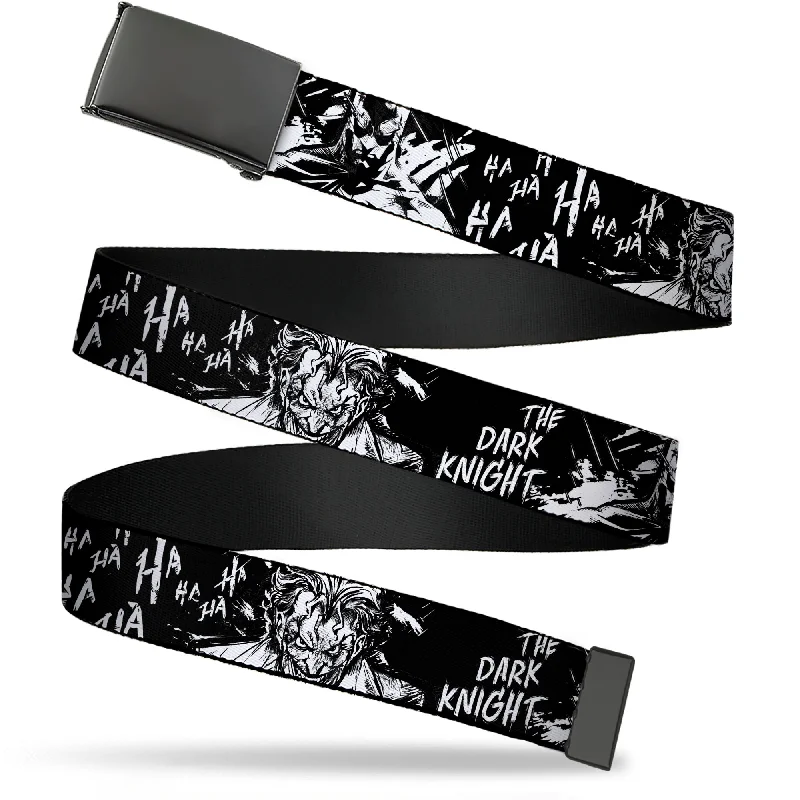 Web Belt Blank Black Buckle - Batman THE DARK KNIGHT and Joker Smiling Sketch Close-Ups Black/White Webbing