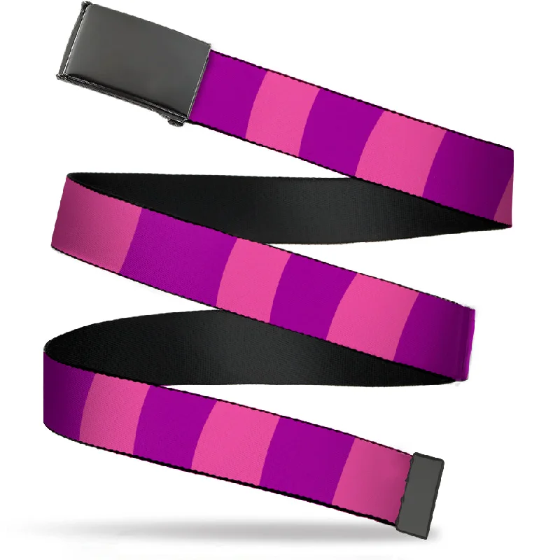 Web Belt Blank Black Buckle - Cheshire Cat Stripe Pink/Purple Webbing