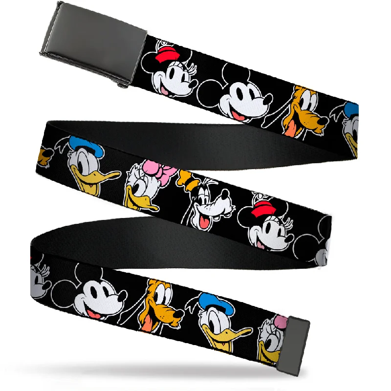 Web Belt Blank Black Buckle - Disney The Sensational Six Smiling Faces Black Webbing