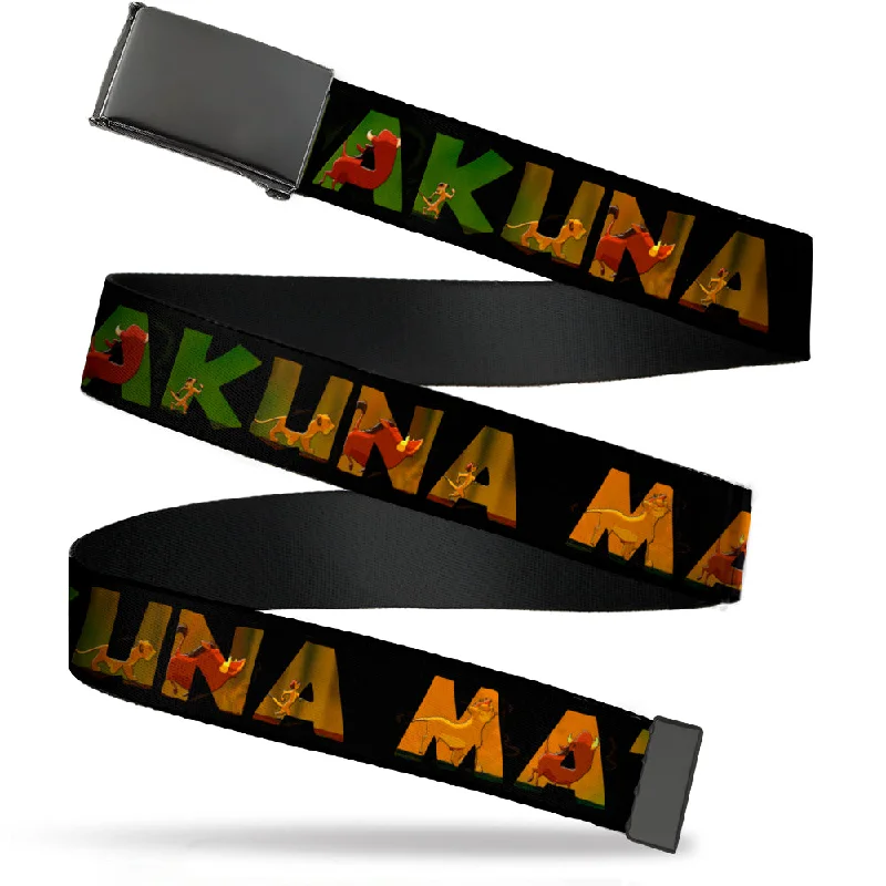 Web Belt Blank Black Buckle - HAKUNA MATATA Black/Lion King Scenes Webbing