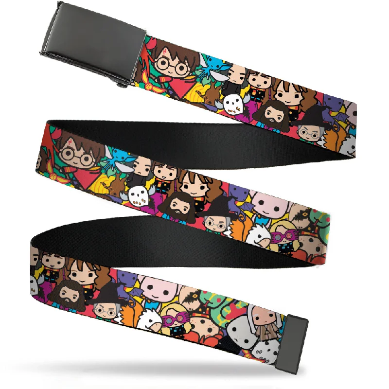 Web Belt Blank Black Buckle - Harry Potter Chibi Charms Characters Stacked Webbing