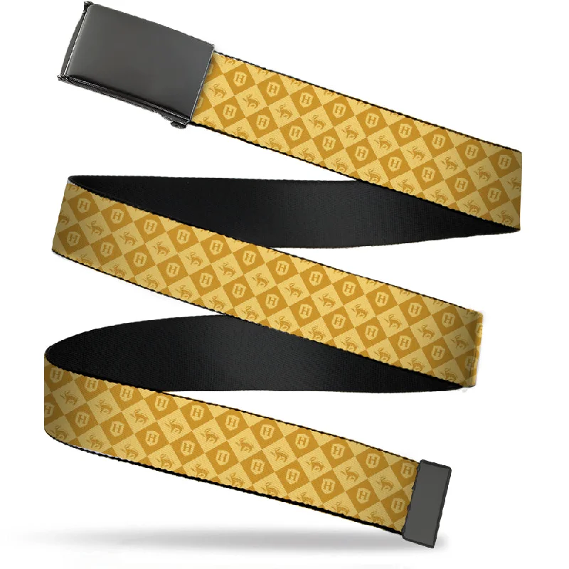 Web Belt Blank Black Buckle - Harry Potter Hufflepuff Icons Checker Yellows Webbing