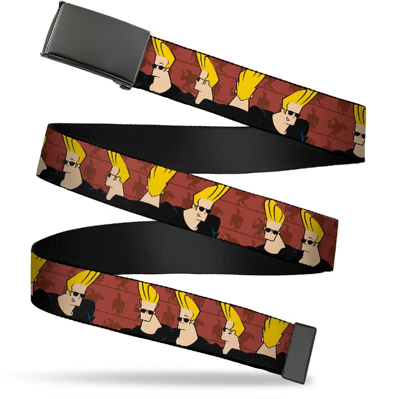 Web Belt Blank Black Buckle - Johnny Bravo Pose Turns Browns Webbing