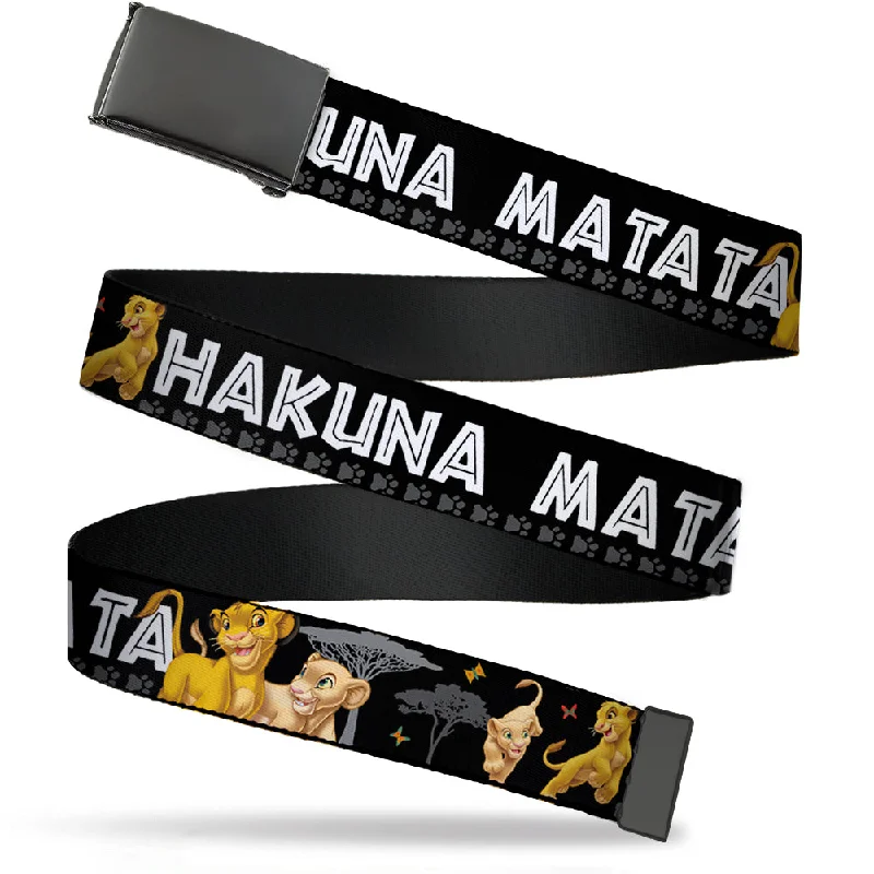 Web Belt Blank Black Buckle - Lion King Simba & Nala HAKUNA MATATA Webbing