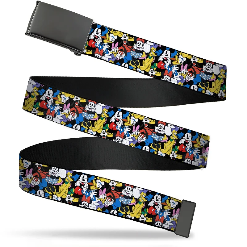 Web Belt Blank Black Buckle - Mickey and Friends Sensational 6 Poses Stacked Webbing