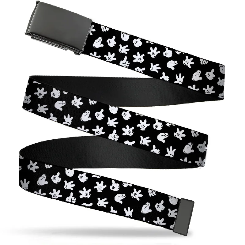 Web Belt Blank Black Buckle - Mickey Mouse Hand Gestures Scattered Black/White Webbing