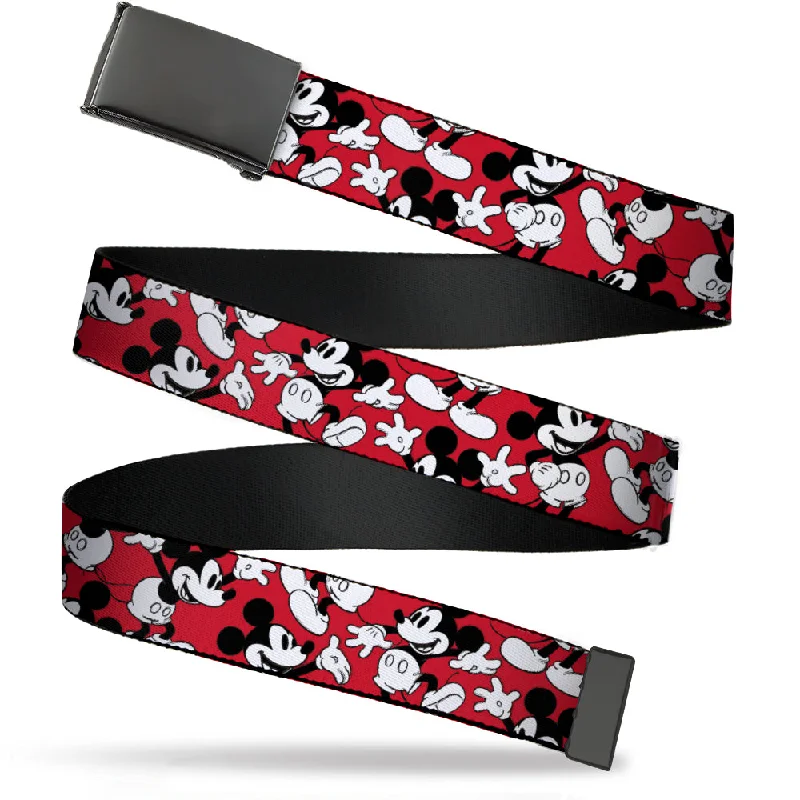 Web Belt Blank Black Buckle - Mickey Mouse Poses Scattered Red/Black/White Webbing