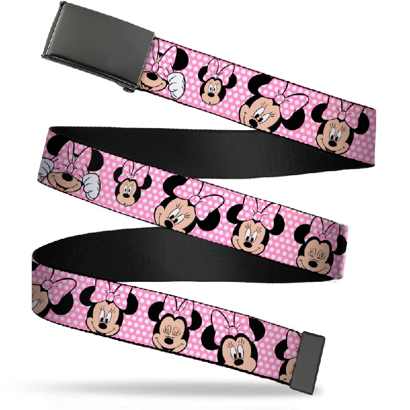 Web Belt Blank Black Buckle - Minnie Mouse Expressions Polka Dot Pink/White Webbing