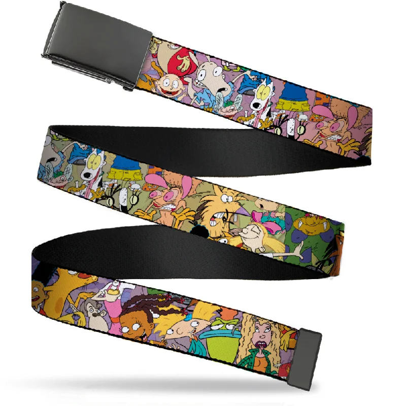 Web Belt Blank Black Buckle - Nick 90's Rewind Character Mash Up Collage2 Pinks Webbing