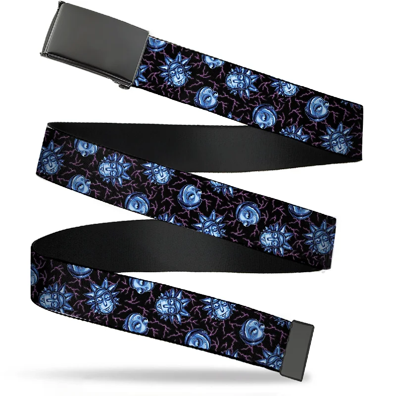 Web Belt Blank Black Buckle - Rick and Morty Electric Faces Black/Blues Webbing