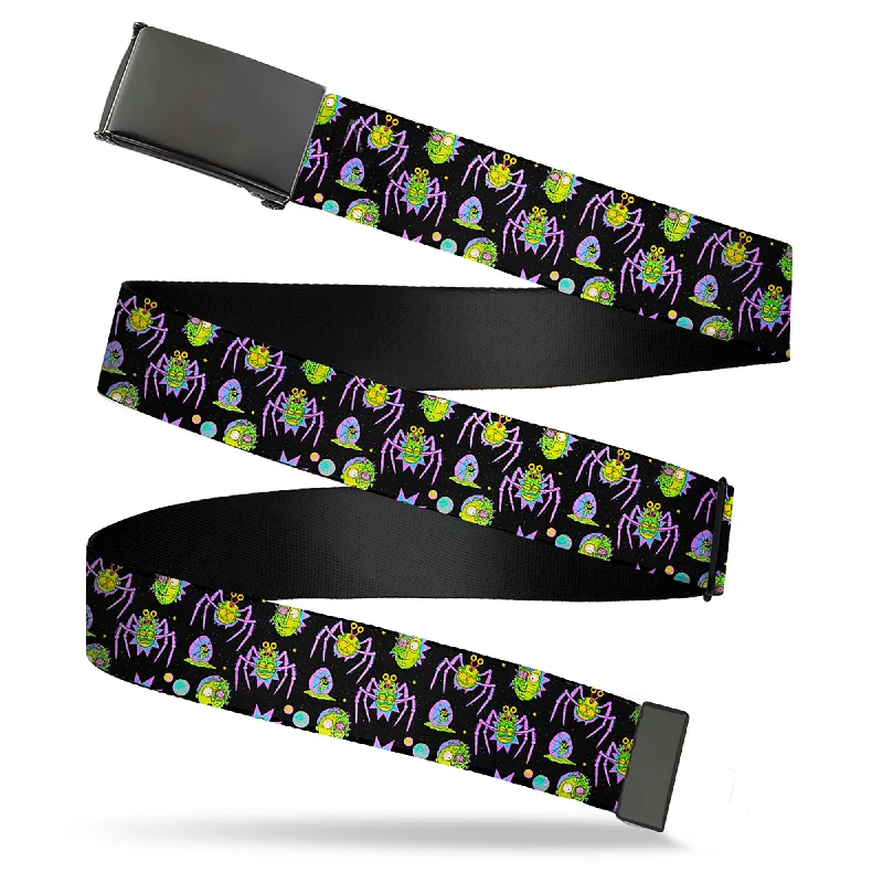 Web Belt Blank Black Buckle - Rick and Morty Mutants and Things Collage Black Webbing