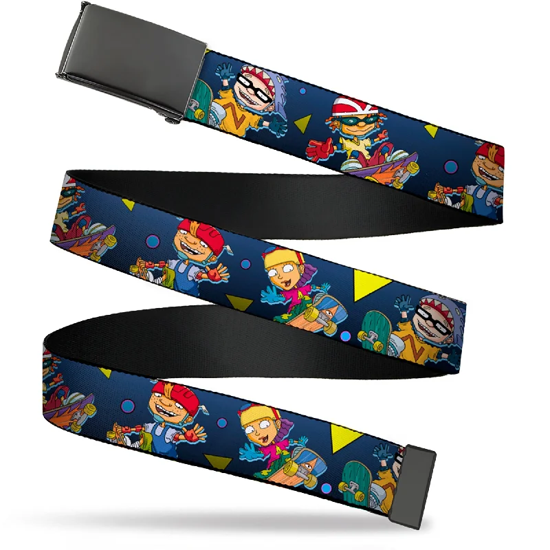 Web Belt Blank Black Buckle - Rocket Power 4-Character Action Poses/Shapes Cool Gray/Multi Color Webbing